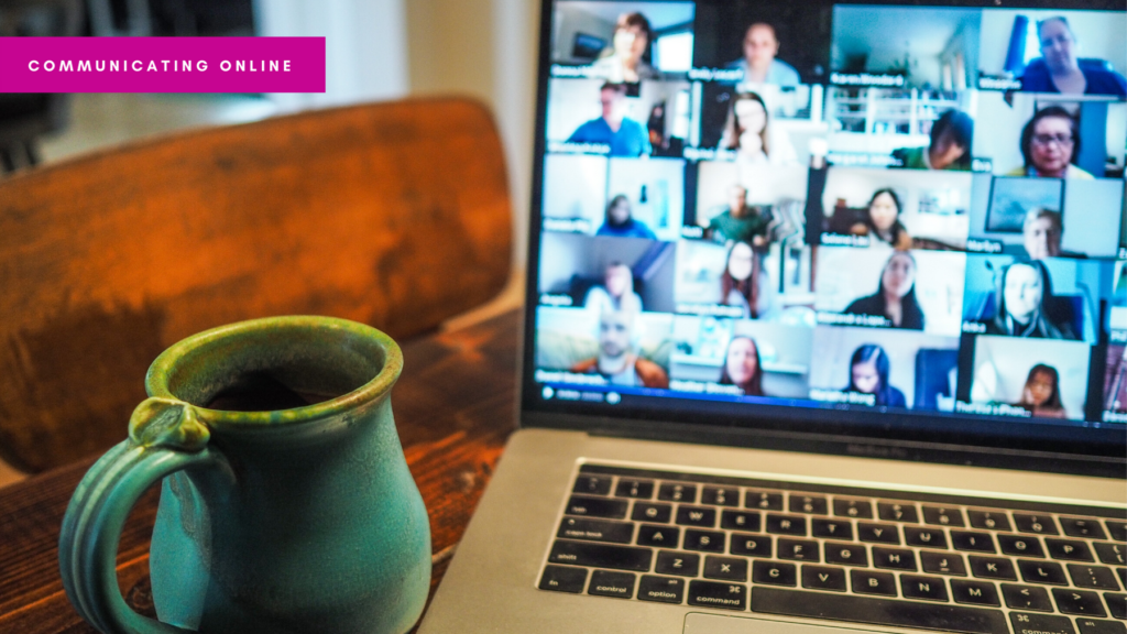 Photo showing a Macbook with a Zoom meeting taking place, and a coffee cup on a desk. Photo by Chris Montgomery on Unsplash