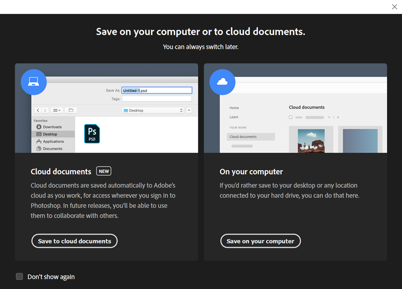 Screenshot showing options to save as a Cloud document or to the user's computer