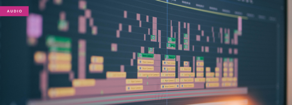 A computer screen showing an audio editing timeline